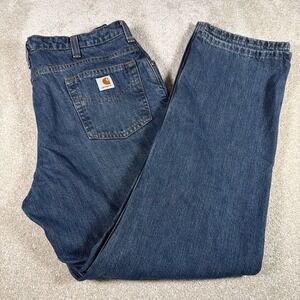Carhartt Flannel Lined Straight Leg Blue Jeans Womens 16/32 (FITS 35 X 32) Denim